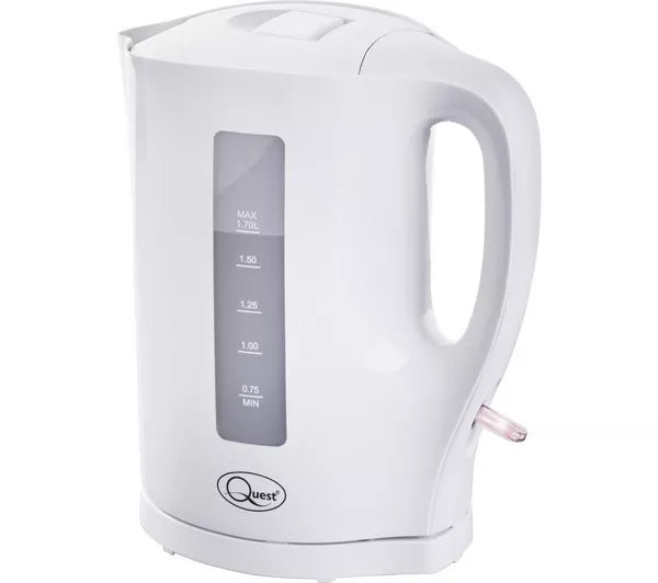 Quest 1.7 Litre Electric Kettle, 2200W – Fast Boil, Water Level Window, Spout Filter, Auto Shut‑Off, Cord Storage | Kumperi