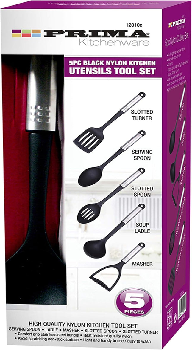 Prima 5‑Piece Nylon Kitchen Utensils Tool Set with Stainless Steel Handles | Kumperi