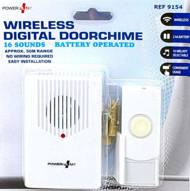 PowerPlus Wireless Digital Doorchime | 16 Melodies | Battery Operated | KUMPERI