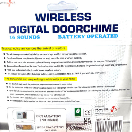 PowerPlus Wireless Digital Doorchime | 16 Melodies | Battery Operated | KUMPERI