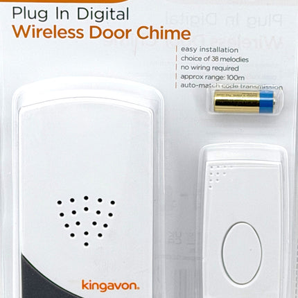 Kingavon Plug-In Digital Wireless Door Chime – 38 Melodies, 100m Range