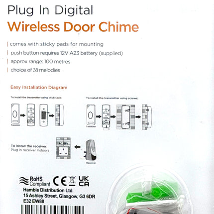 Kingavon Plug-In Digital Wireless Door Chime – 38 Melodies, 100m Range