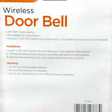 Kingavon Wireless Door Bell DC109 | 38 Melodies | 80m Range | Battery Operated | KUMPERI