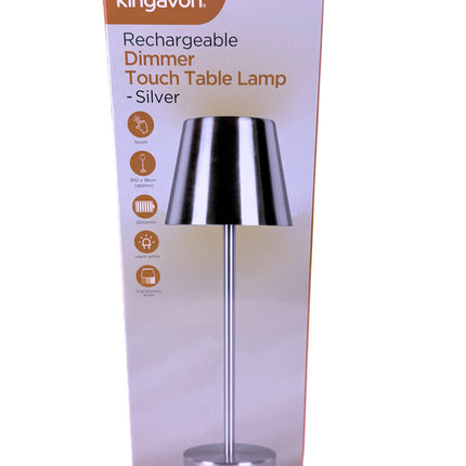 Kingavon Rechargeable Dimmer Touch Table Lamp - Silver | 3 Brightness Levels | Wireless | KUMPERI