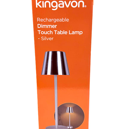 Kingavon Rechargeable Dimmer Touch Table Lamp - Silver | 3 Brightness Levels | Wireless | KUMPERI