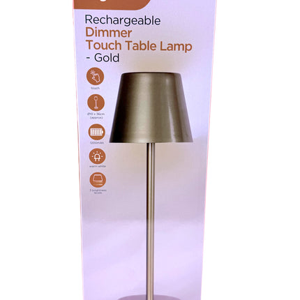 Kingavon Rechargeable Dimmer Touch Table Lamp - Gold | 3 Brightness Levels | KUMPERI