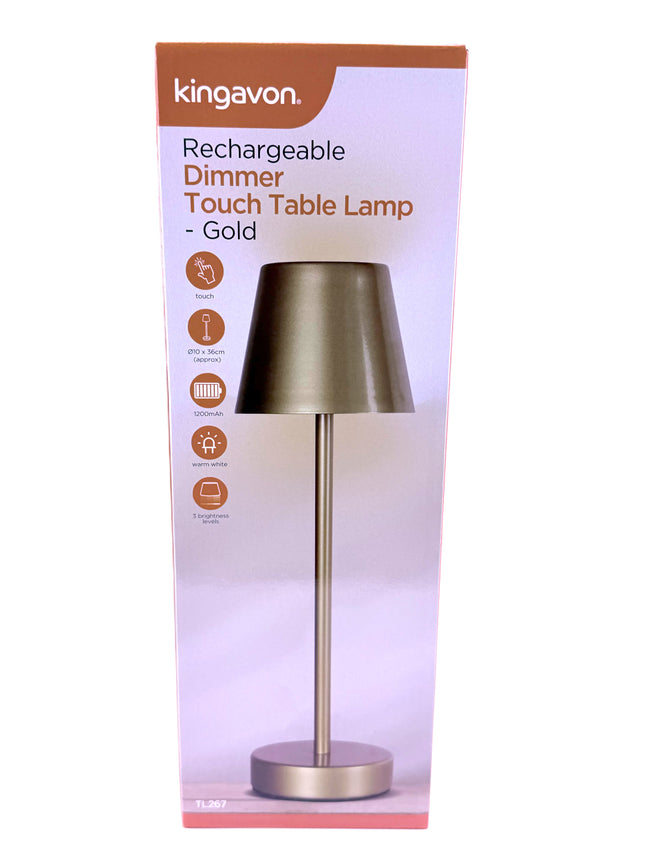 Kingavon Rechargeable Dimmer Touch Table Lamp - Gold | 3 Brightness Levels | KUMPERI