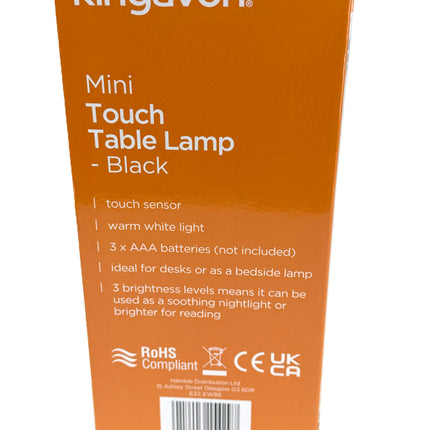 Kingavon Mini Touch Table Lamp - Black | 3 Brightness Levels | Warm White Light | KUMPERI