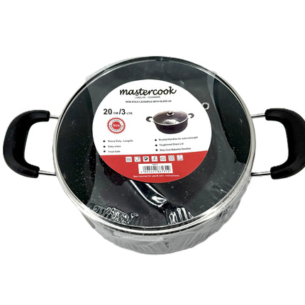 Mastercook Non-Stick Casserole with Glass Lid 20cm/3L - Ceramic Non-Stick Coating - Heavy Duty Cookware - Available at Kumperi