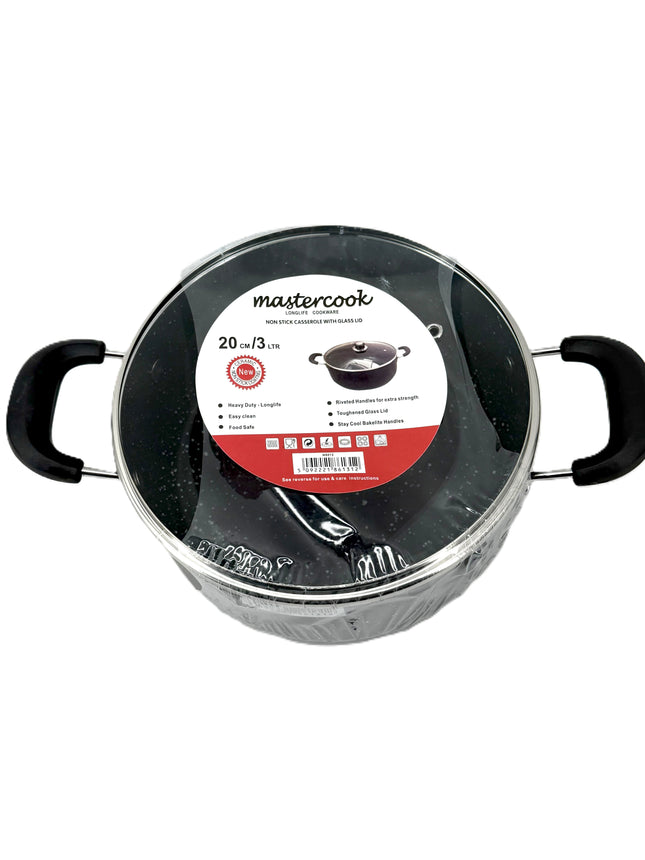 Mastercook Non-Stick Casserole with Glass Lid 20cm/3L - Ceramic Non-Stick Coating - Heavy Duty Cookware - Available at Kumperi
