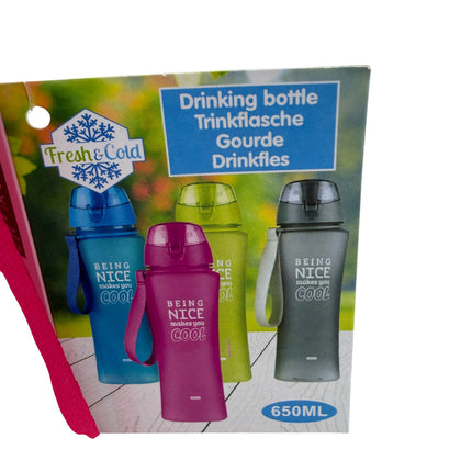 Kumperi 650ml “Being Nice Makes You Cool” Water Bottle – Flip‑Top, Leakproof, BPA‑Free, Carry Strap, Multiple Colours