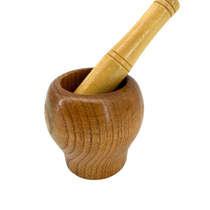 Kumperi Wooden Mortar & Pestle – Compact Herb & Spice Grinder, 10 cm Bowl, 14 cm Pestle, Handcrafted Beech Finish