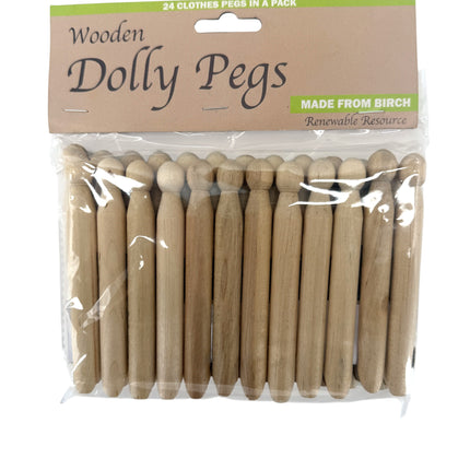 Wooden Dolly Pegs 24 Pack Made from Birch - Traditional Clothes Pegs Renewable Resource Natural Wood | Kumperi