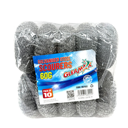 Gleamax Galvanised Steel Scourers 60g Heavy Duty Cleaning Pads Pack of 10 - Professional Kitchen Scrubbers | Kumperi