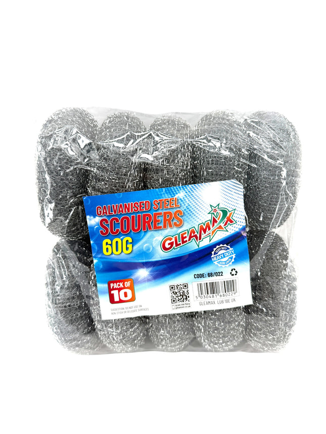 Gleamax Galvanised Steel Scourers 60g Heavy Duty Cleaning Pads Pack of 10 - Professional Kitchen Scrubbers | Kumperi