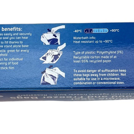 Bacofoil SafeLoc Double Seal Food Storage Freezer Bags Medium 15 Pack - Resealable Polyethylene Bags with Easy Open Tabs | Kumperi