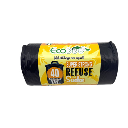 40 Super Strong Refuse Sacks - Heavy Duty Bin Bags 75L | Eco-Friendly Waste Bags 710x820mm | Kumperi