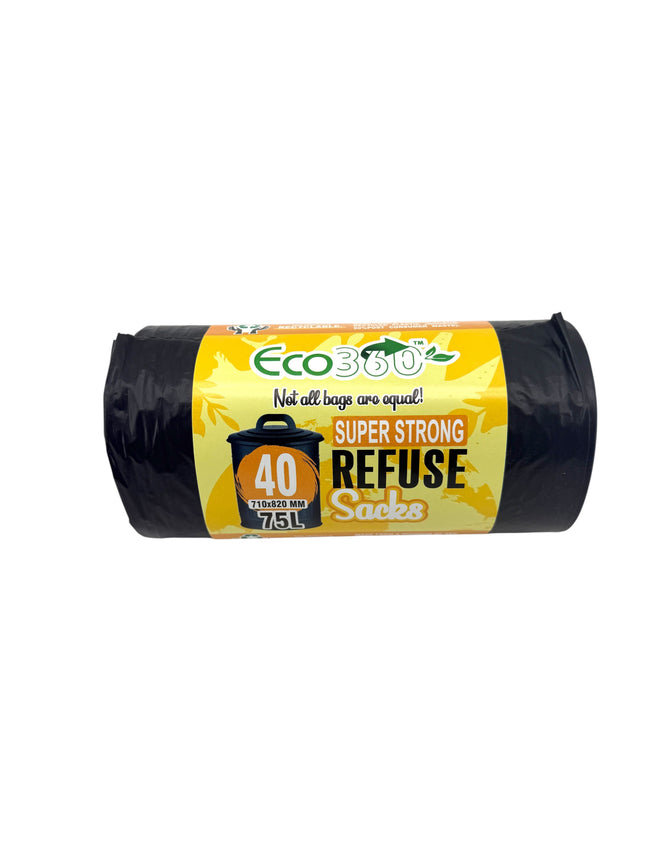 40 Super Strong Refuse Sacks - Heavy Duty Bin Bags 75L | Eco-Friendly Waste Bags 710x820mm | Kumperi