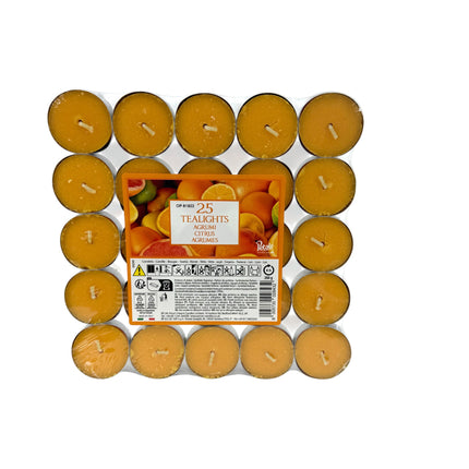 25 Citrus Tealights Pack - Scented Tea Light Candles | Fresh Orange Citrus Fragrance | Quality Candles | Kumperi