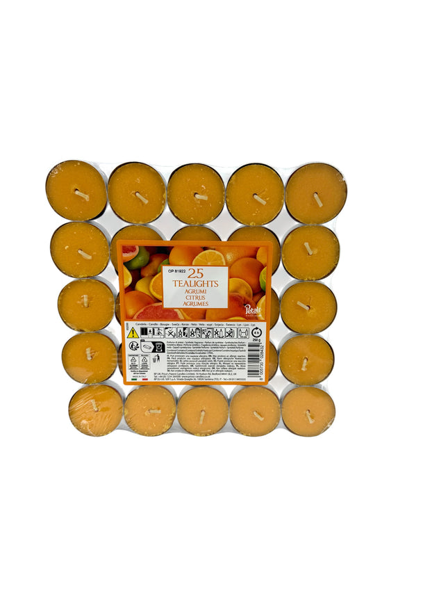 25 Citrus Tealights Pack - Scented Tea Light Candles | Fresh Orange Citrus Fragrance | Quality Candles | Kumperi