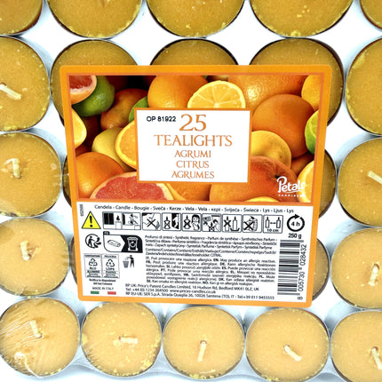 25 Citrus Tealights Pack - Scented Tea Light Candles | Fresh Orange Citrus Fragrance | Quality Candles | Kumperi