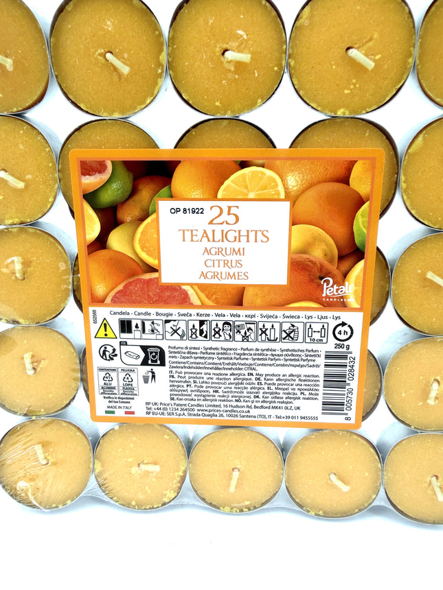 25 Citrus Tealights Pack - Scented Tea Light Candles | Fresh Orange Citrus Fragrance | Quality Candles | Kumperi