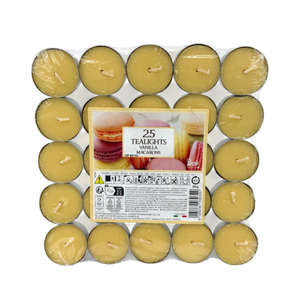 25 Vanilla Macarons Tealights Pack - Scented Tea Light Candles | Sweet Vanilla Fragrance | Quality Candles | Kumperi