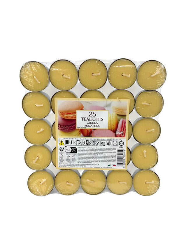 25 Vanilla Macarons Tealights Pack - Scented Tea Light Candles | Sweet Vanilla Fragrance | Quality Candles | Kumperi