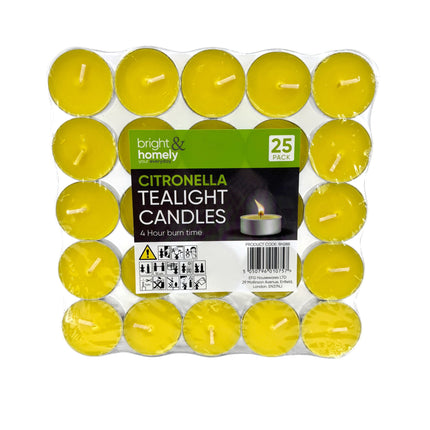 25 Citronella Tealights Pack - Natural Insect Repellent Tea Light Candles | 4 Hour Burn Time | Quality Candles | Kumperi