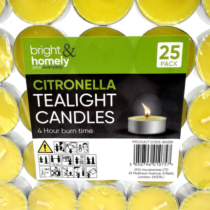 25 Citronella Tealights Pack - Natural Insect Repellent Tea Light Candles | 4 Hour Burn Time | Quality Candles | Kumperi