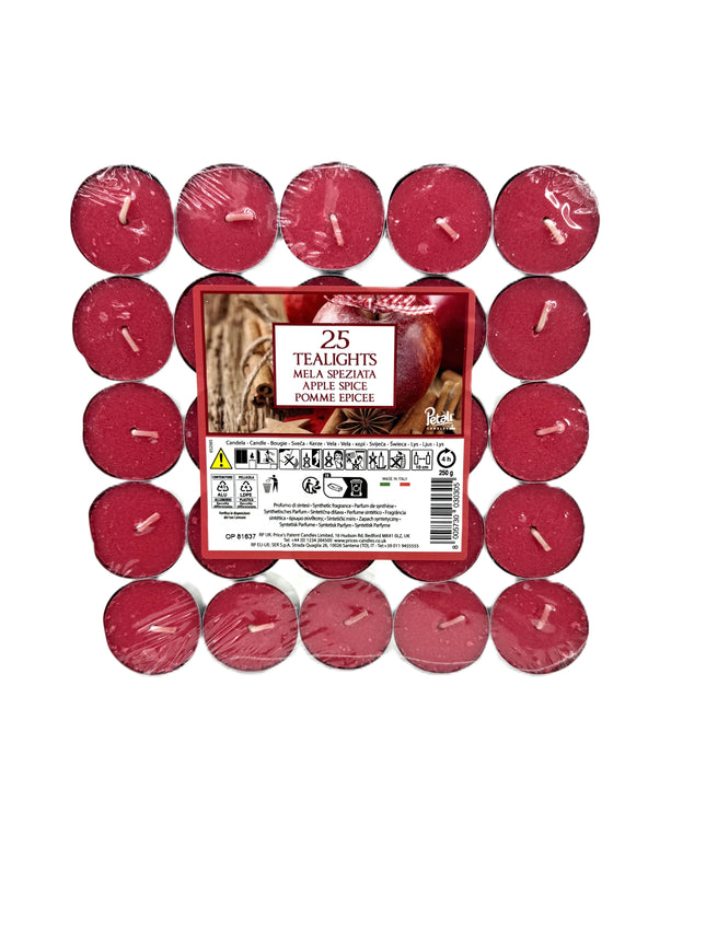 25 Apple Spice Tealights Pack - Scented Tea Light Candles | Warm Spiced Apple Fragrance | Quality Candles | Kumperi