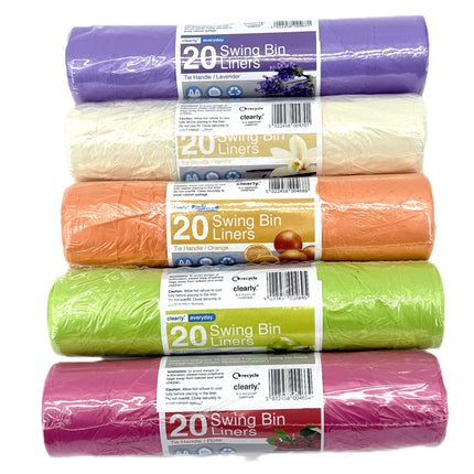 5 x Scented Swing Bin Liners 20 Pack - Tie Handle Garbage Bags with Lavender, Vanilla, Orange, Apple & Rose Fragrances | 50L Capacity Waste Bags | Kumperi