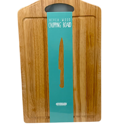 Apollo Extra Large Hevea Wood Chopping Board - 45 x 28 x 2 cm | Handle & Juice Groove | Sustainable Kitchen at Kumperi
