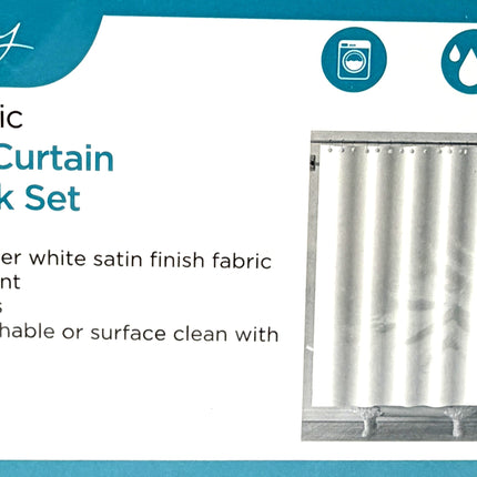 Ashley Housewares White Satin Shower Curtain Set | 180x180cm | 12 Hooks | Available at Kumperi