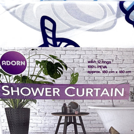 Adorn Nautical PEVA Shower Curtain 180 cm x 180 cm Set | KUMPERI