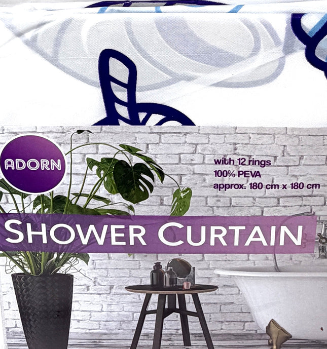 Adorn Nautical PEVA Shower Curtain 180 cm x 180 cm Set | KUMPERI