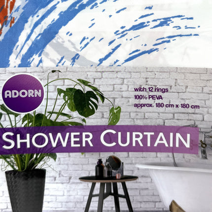 Adorn Abstract Brushstroke PEVA Shower Curtain 180 cm x 180 cm Set | KUMPERI