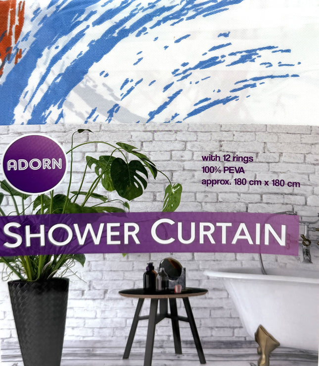 Adorn Abstract Brushstroke PEVA Shower Curtain 180 cm x 180 cm Set | KUMPERI