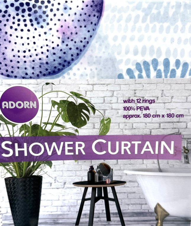Adorn Dot Pattern PEVA Shower Curtain 180 cm x 180 cm Set | KUMPERI