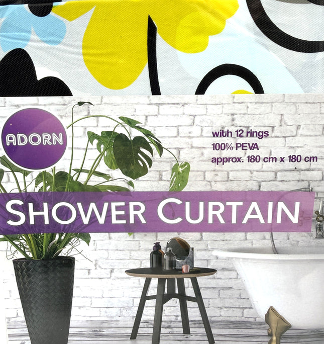 Adorn Floral Pattern PEVA Shower Curtain 180 cm x 180 cm Set | KUMPERI
