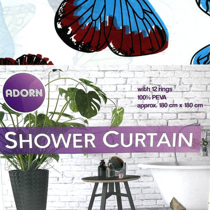 Adorn Butterfly Pattern PEVA Shower Curtain 180 cm x 180 cm Set | KUMPERI