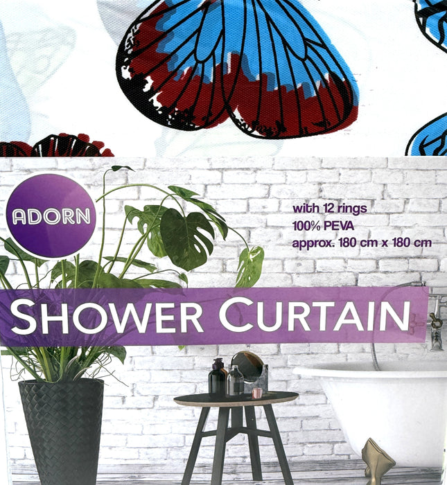 Adorn Butterfly Pattern PEVA Shower Curtain 180 cm x 180 cm Set | KUMPERI
