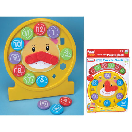 Clock Puzzle Plus Shape Sorting Fun Time Kids Teaching Educational Age 18+ Month