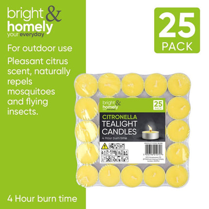 25 Citronella Tealights Pack - Natural Insect Repellent Tea Light Candles | 4 Hour Burn Time | Quality Candles | Kumperi
