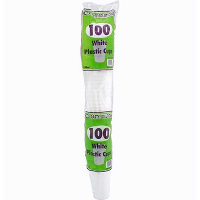 PLASTIC 100 DRINK CUPS WHITE 180ML