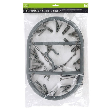 Bright & Homely Hanging Clothes Airer 20 Pegs Weather Resistant Oval Drying Rack with Chain Hooks | Kumperi