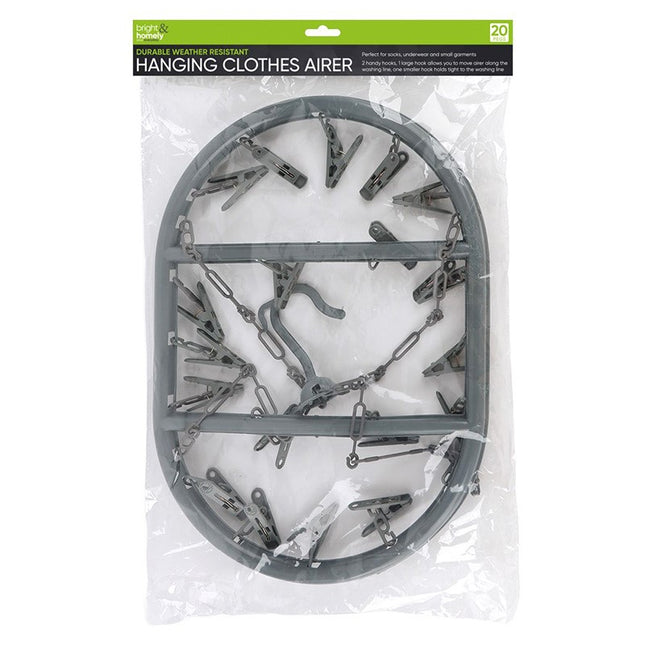 Bright & Homely Hanging Clothes Airer 20 Pegs Weather Resistant Oval Drying Rack with Chain Hooks | Kumperi