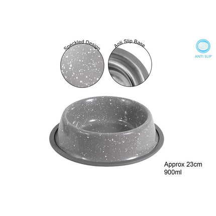 SPECKLED STAINLESS STEEL PET BOWL 23CM