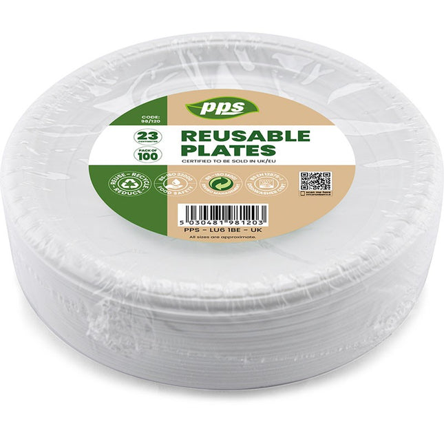 PLASTIC 100 PLATES 23CM