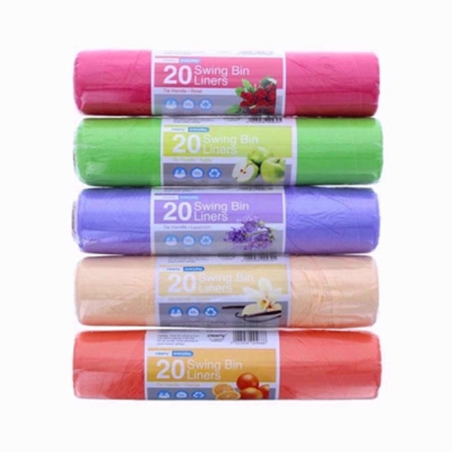 5 x Scented Swing Bin Liners 20 Pack - Tie Handle Garbage Bags with Lavender, Vanilla, Orange, Apple & Rose Fragrances | 50L Capacity Waste Bags | Kumperi
